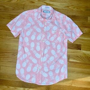 PD&C Pink and White Casual Button Down Shirt with Pineapple Print